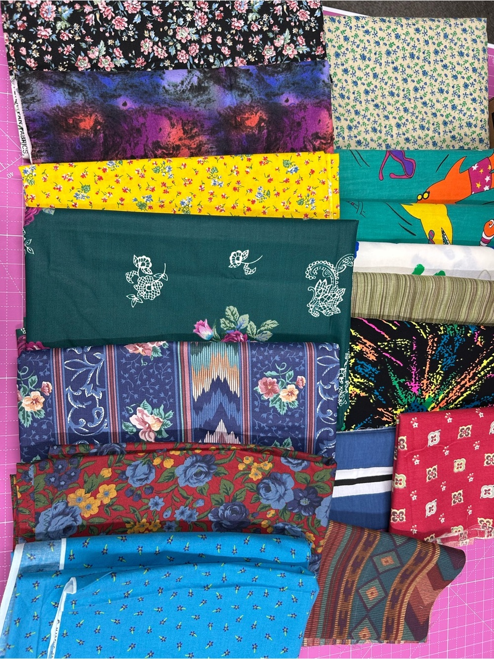 Assorted Cotton Fabric Fat Quarters - Bright Floral & Pattern Mix